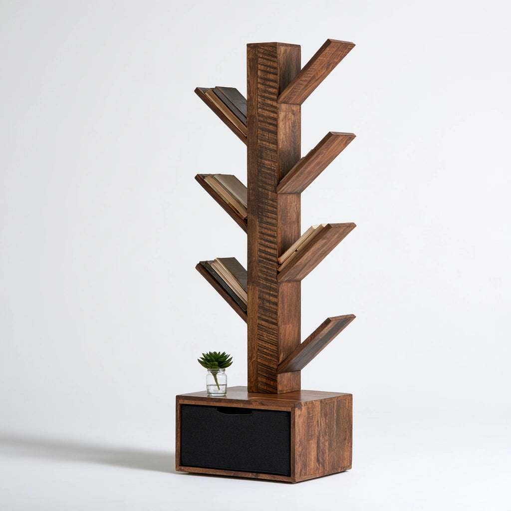 Bibliothèque ouverte en bois, coloris brun naturel