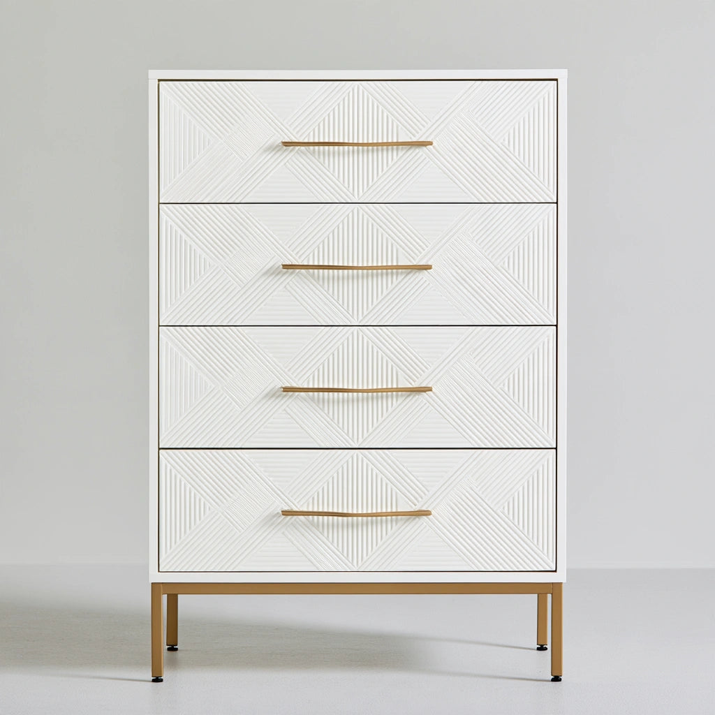 Commode à tiroirs aux lignes épurées, coloris blanc
