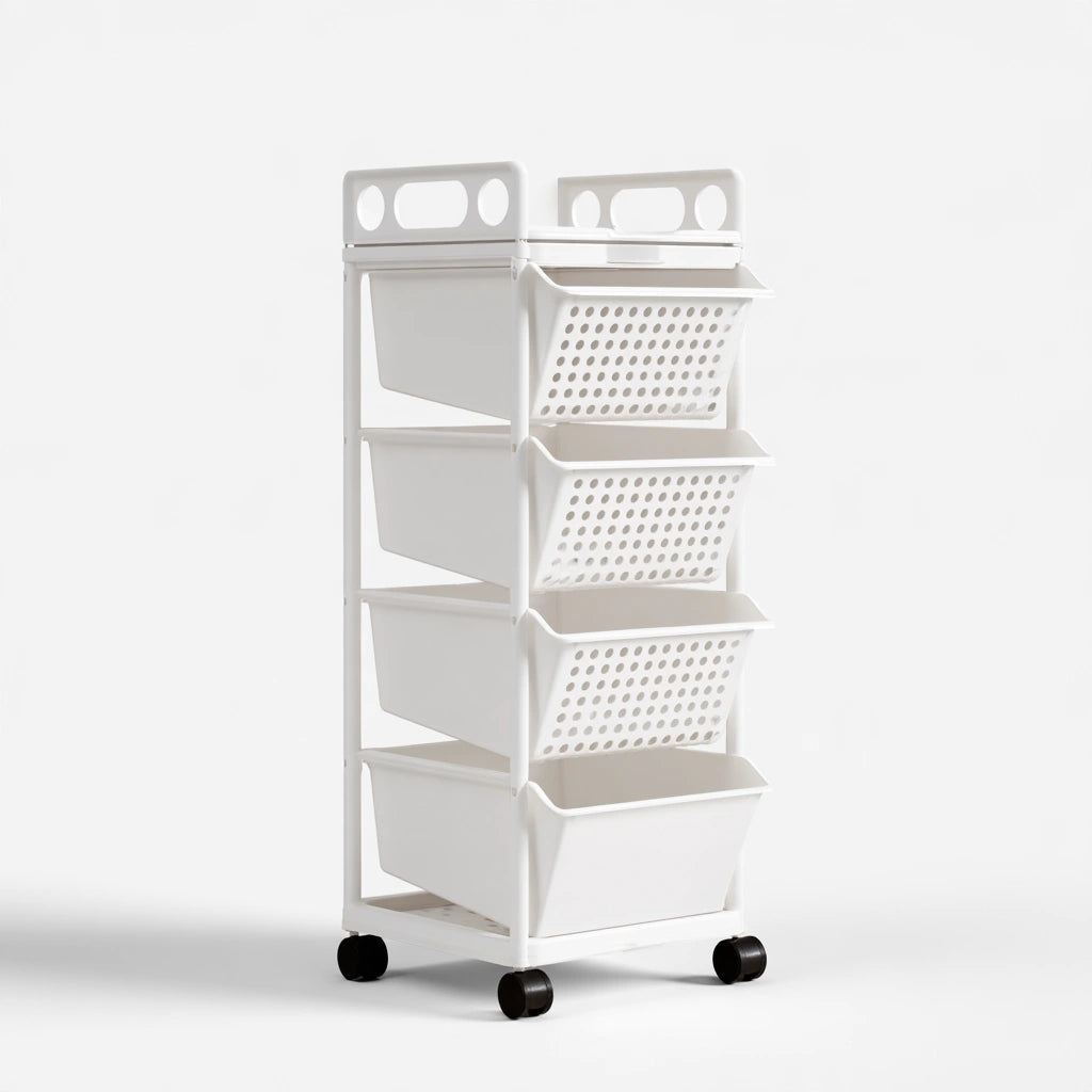 Chariot de rangement en plastique sur roulettes, coloris blanc