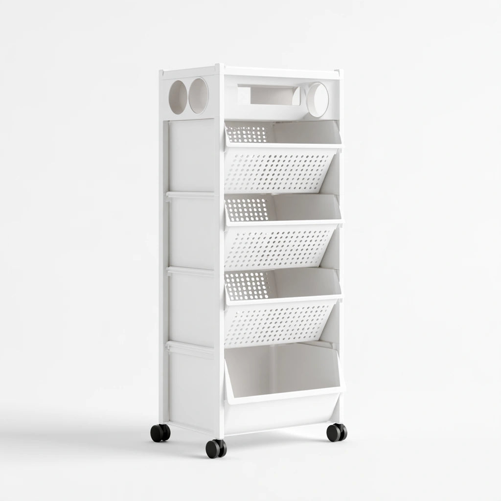 Chariot de rangement en plastique sur roulettes, coloris blanc