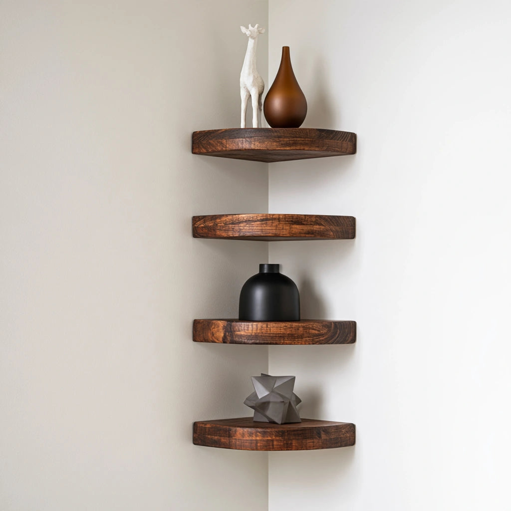 Étagère d'angle en bois, coloris brun naturel