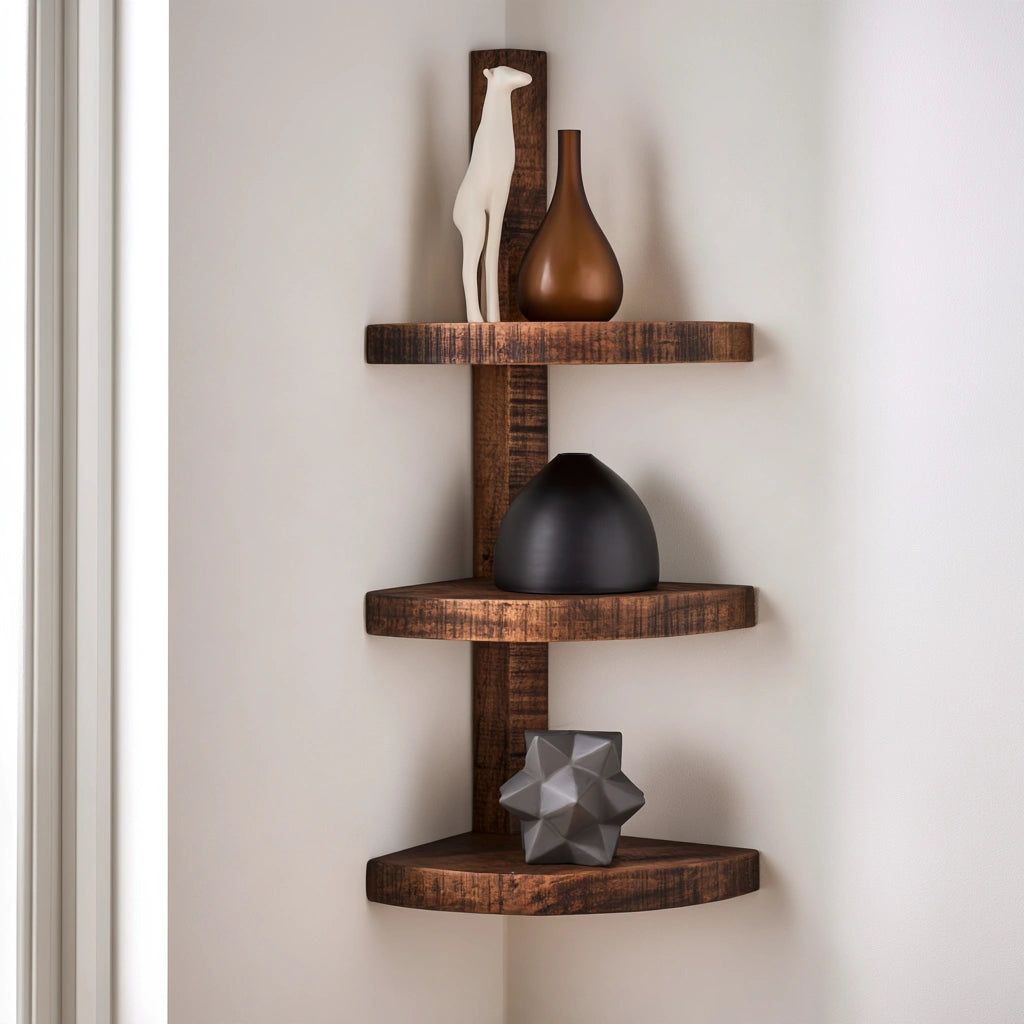 Étagère d'angle en bois, coloris brun naturel
