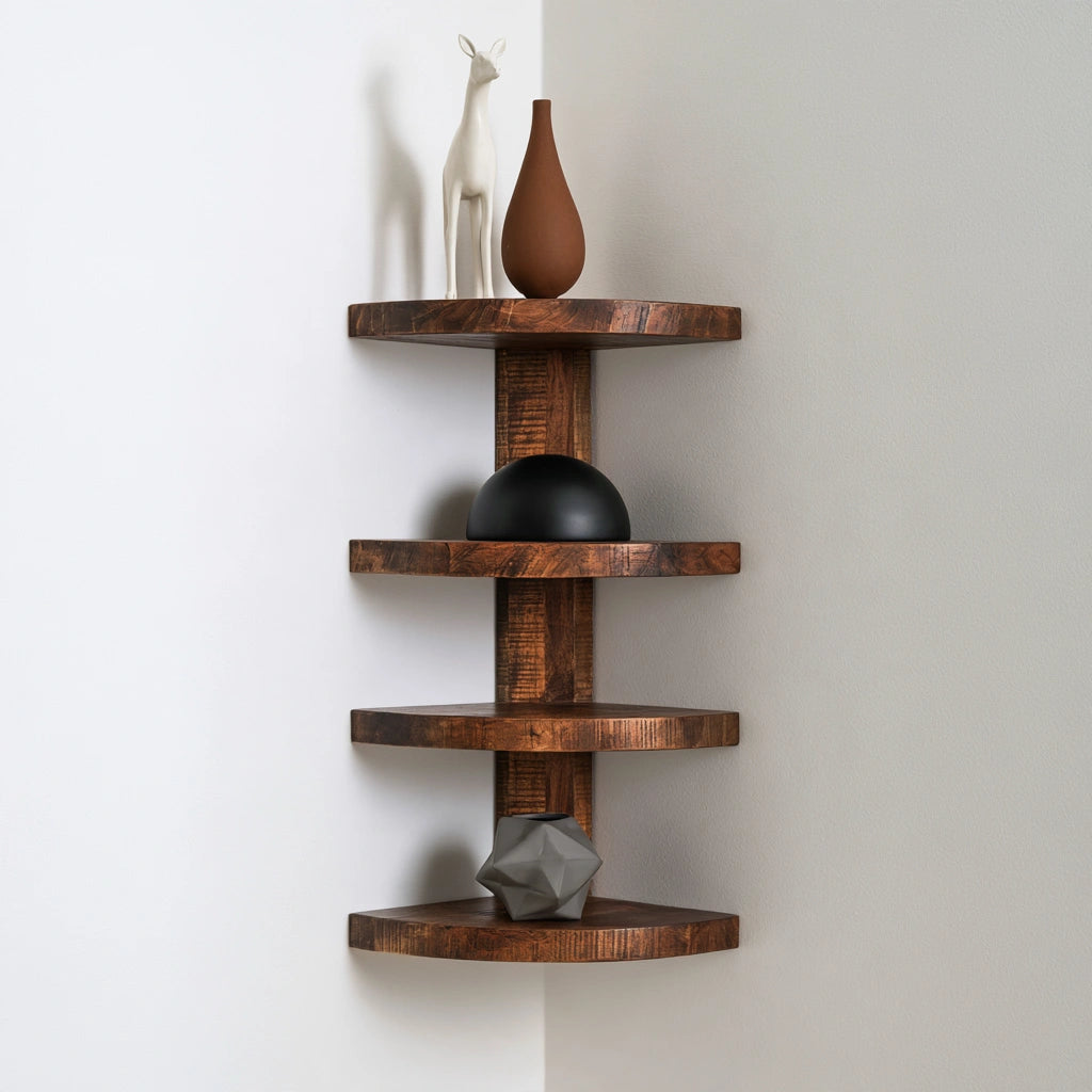 Étagère d'angle en bois, coloris brun naturel