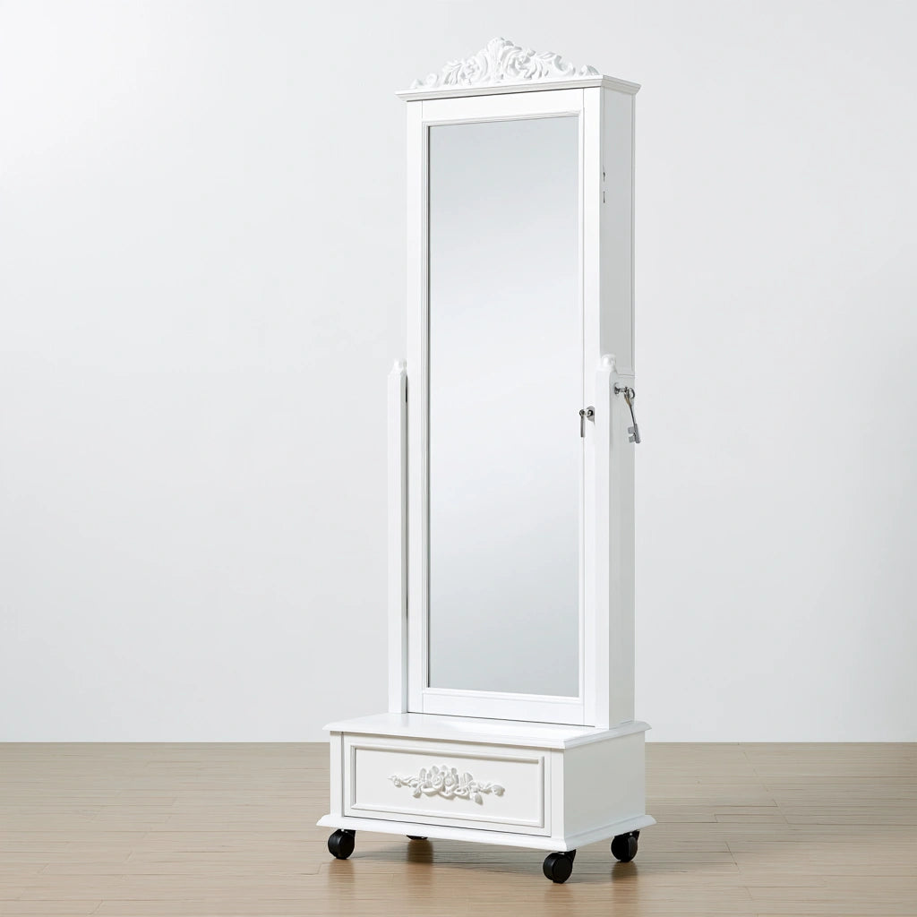 Armoire à bijoux avec miroir aux lignes épurées, coloris blanc