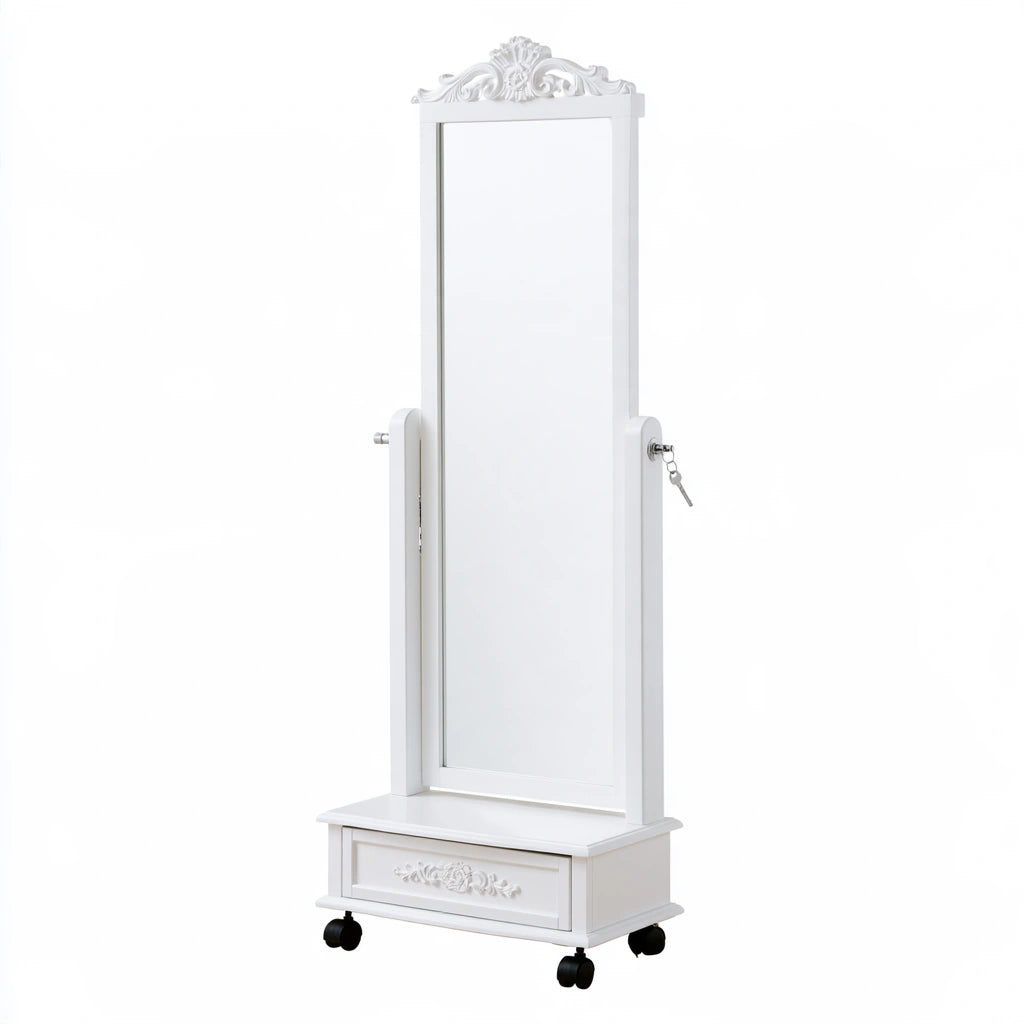 Armoire à bijoux avec miroir aux lignes épurées, coloris blanc