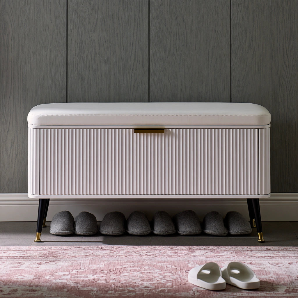 Banc avec rangement aux lignes épurées, coloris blanc