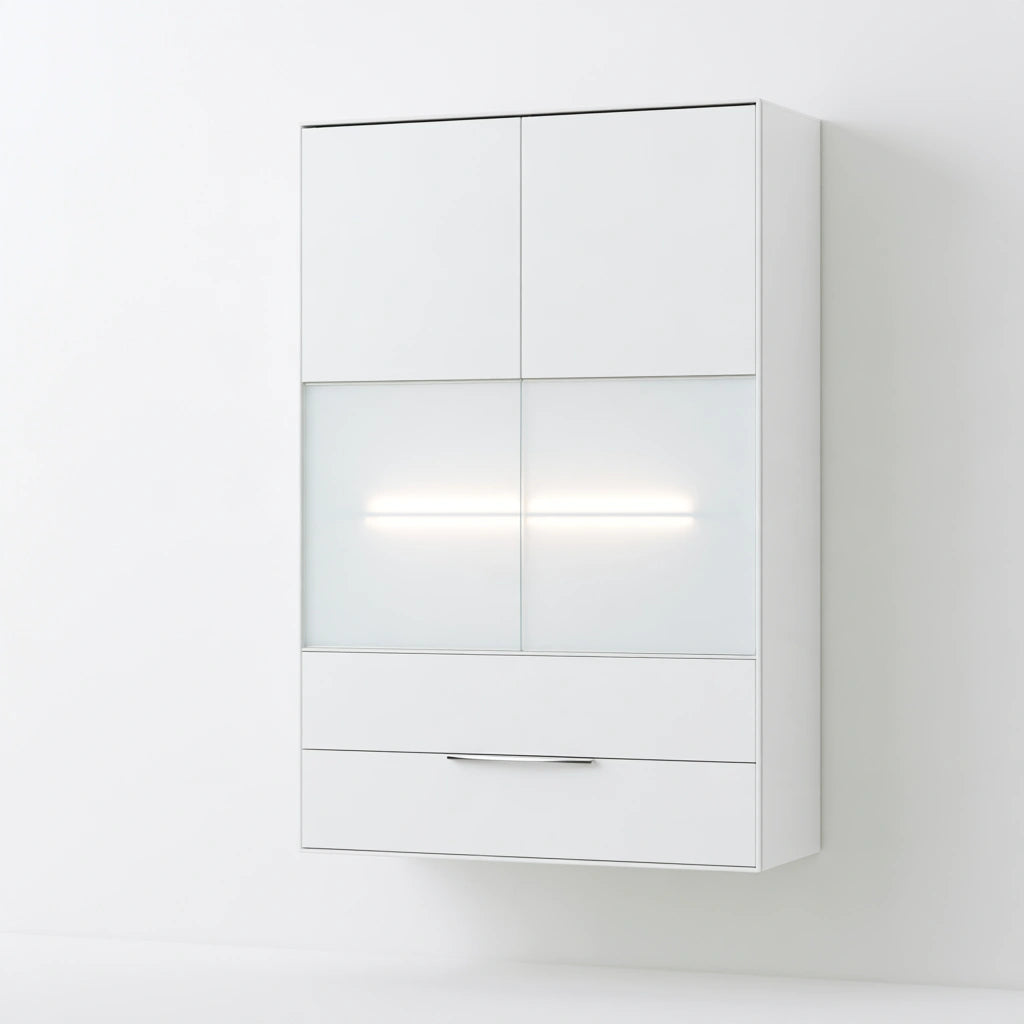 Meuble de rangement aux lignes épurées mural suspendu, coloris blanc